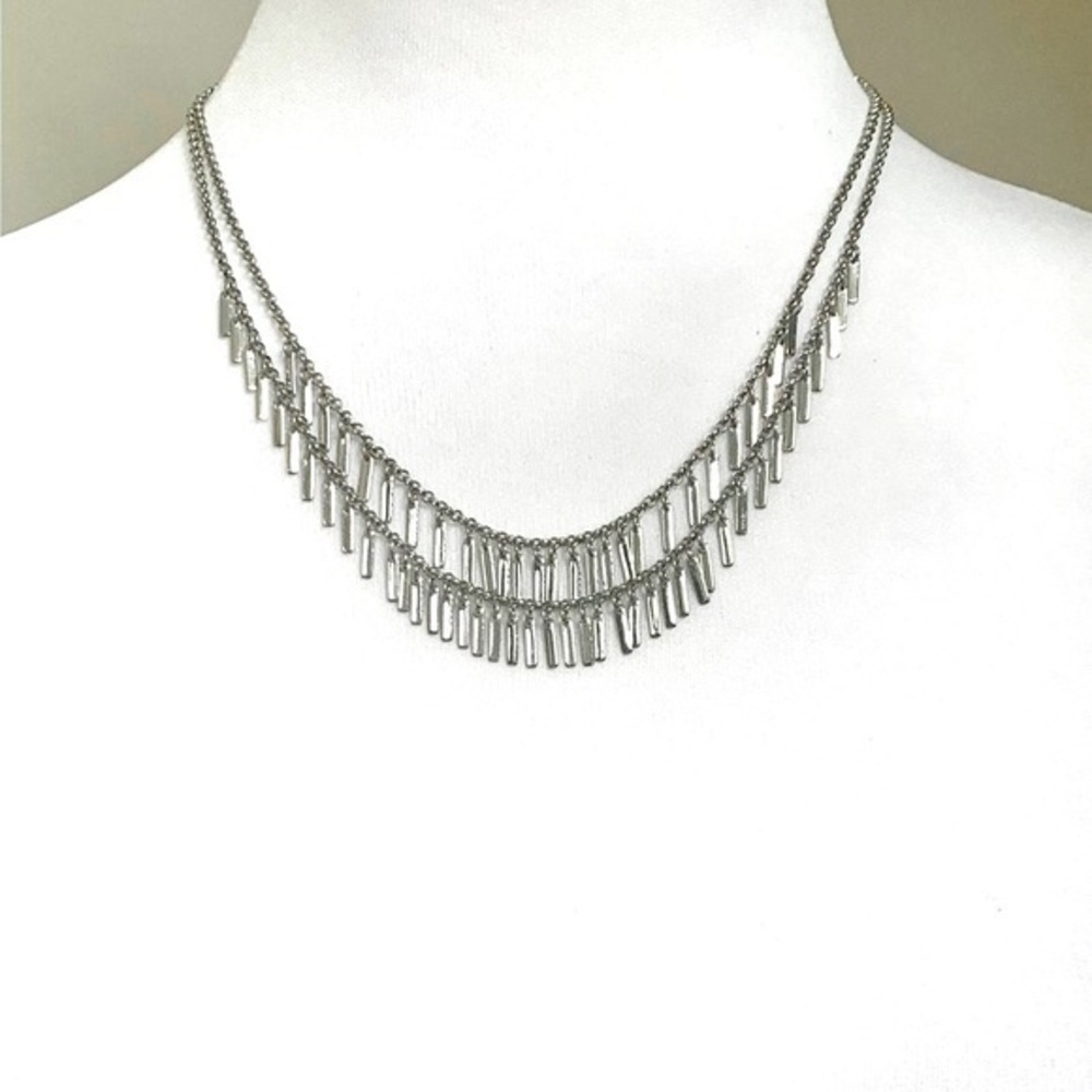 Express Silver Tone Double Strand Dangle Statement Necklace 17” + 3” extender